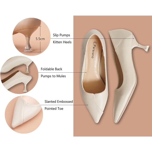 C.Paravano Pointy Kitten Heels – White D3 - Picture 4 of 4